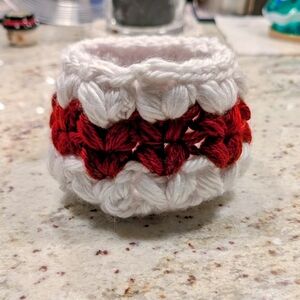 Handmade Red and White Crochet Cozy